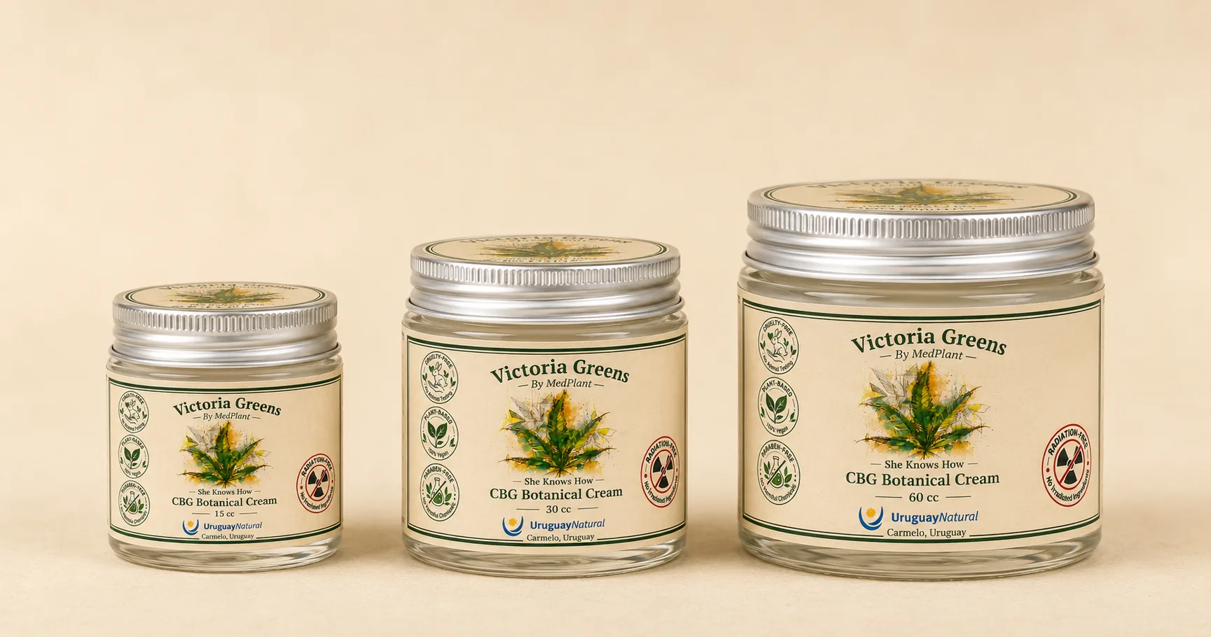Victoria Greens CBG Botanical Cream en 15 cc, 30 cc y 60 cc